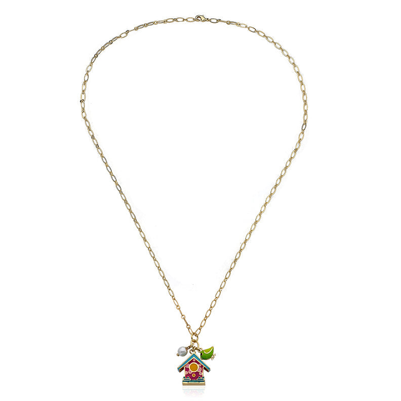 Birdhouse & Pearl Chain Necklace Wholesale