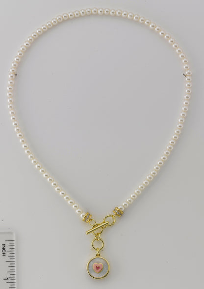 Mother Of Pearl Enamel Heart Pearl Necklace Wholesale