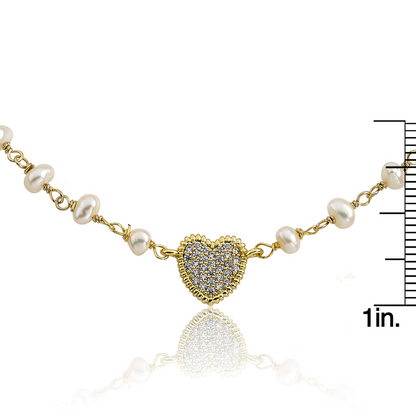 Micro Pave Heart Pearl Necklace