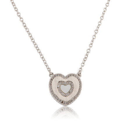 LMTS Classic! Brushed Cz Framed Mother Of Pearl Center Heart Chain Necklace