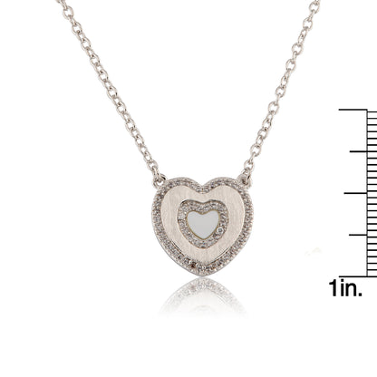 LMTS Classic! Brushed Cz Framed Mother Of Pearl Center Heart Chain Necklace