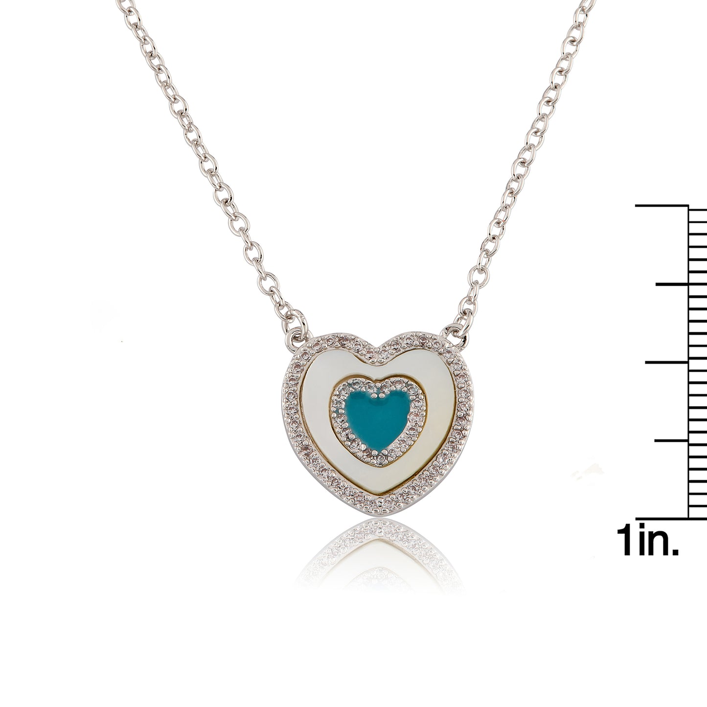 LMTS Classic! Brushed  Cz Framed Mother Of Pearl & Turquoise Center Chain Necklace