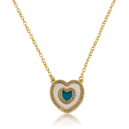 LMTS Classic! Brushed  Cz Framed Mother Of Pearl & Turquoise Center Chain Necklace