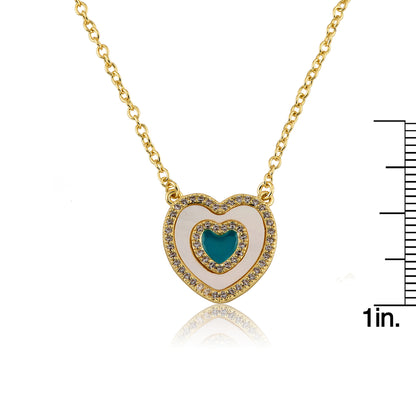 LMTS Classic! Brushed  Cz Framed Mother Of Pearl & Turquoise Center Chain Necklace