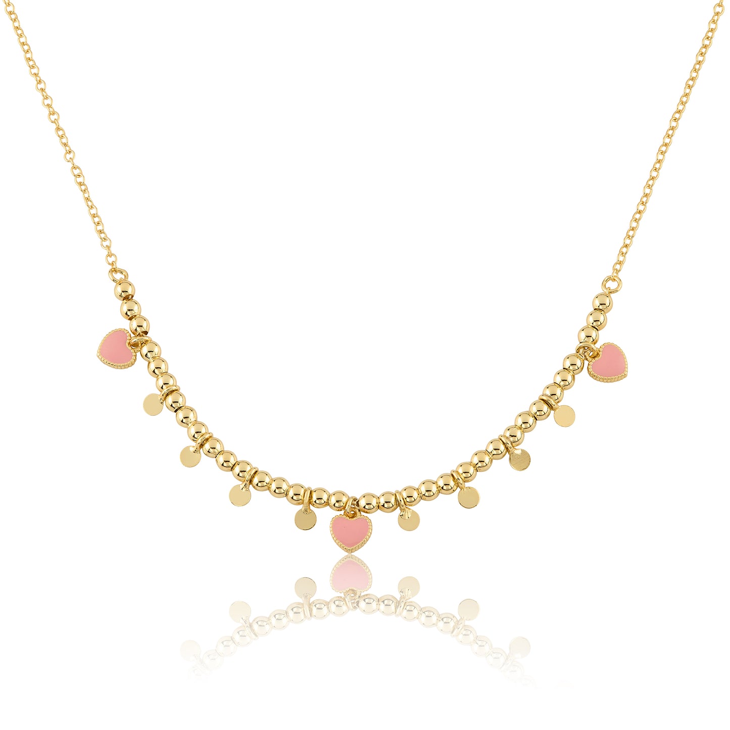 Bead & Disc Dangles Hearts Necklace