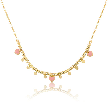 Bead & Disc Dangles Hearts Necklace