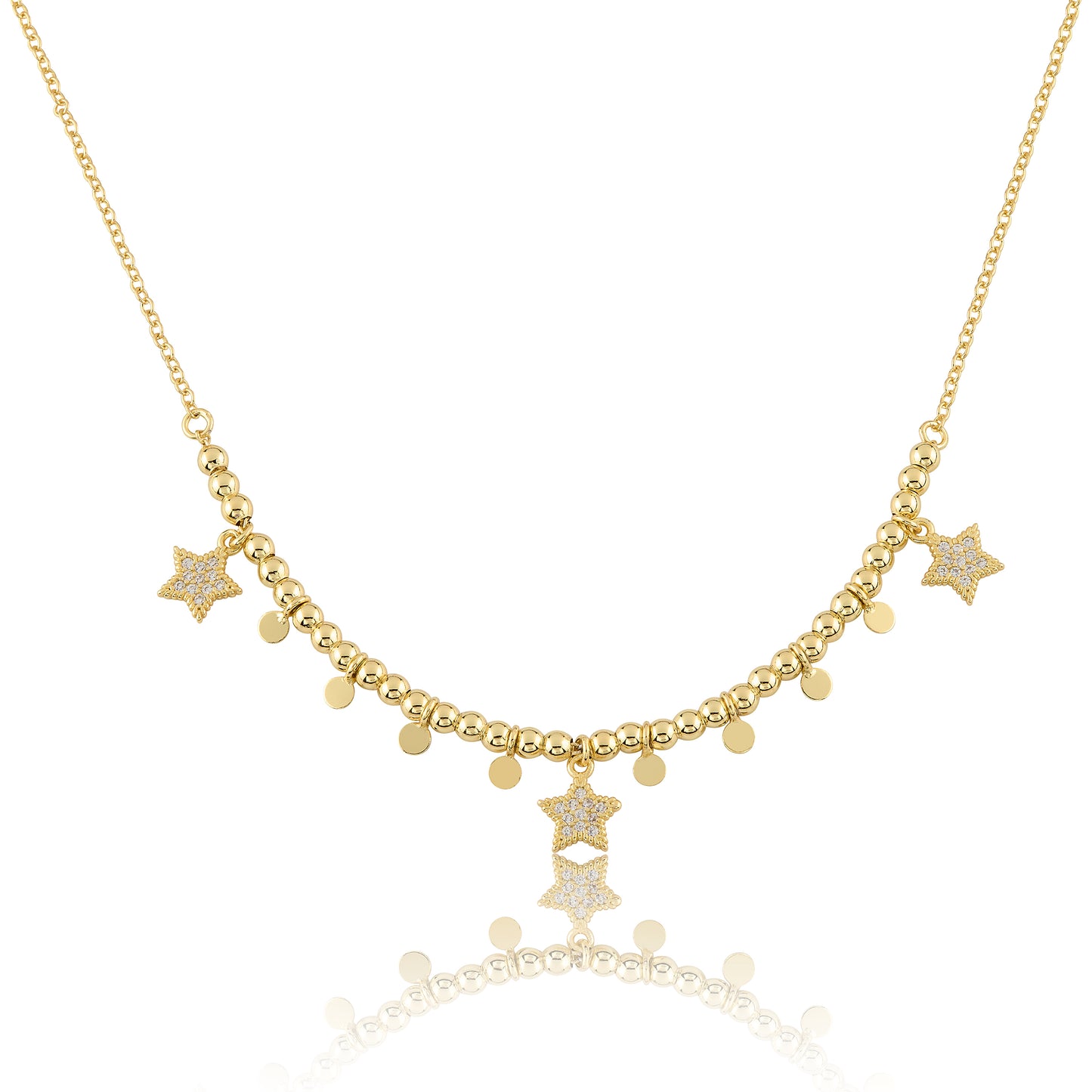 Bead & Disc Dangles CZ Stars Necklace