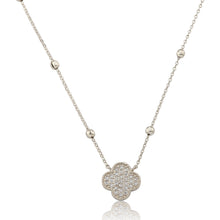 14K Gold Plated Pave CZ Clover Pendant On Bead Chain Necklace