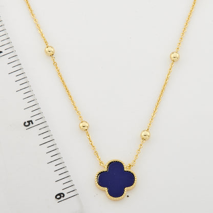 14K Gold Plated Clover Pendant On Bead Station Chain Necklace