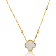 14K Gold Plated Clover Pendant On Bead Station Chain Necklace