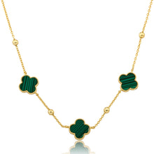 14K Gold Plated 3 Clover Pendant On Bead Station Chain Necklace