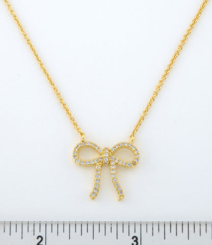 LMTS Classic! 14k Gold Plated Cz Bow Necklace