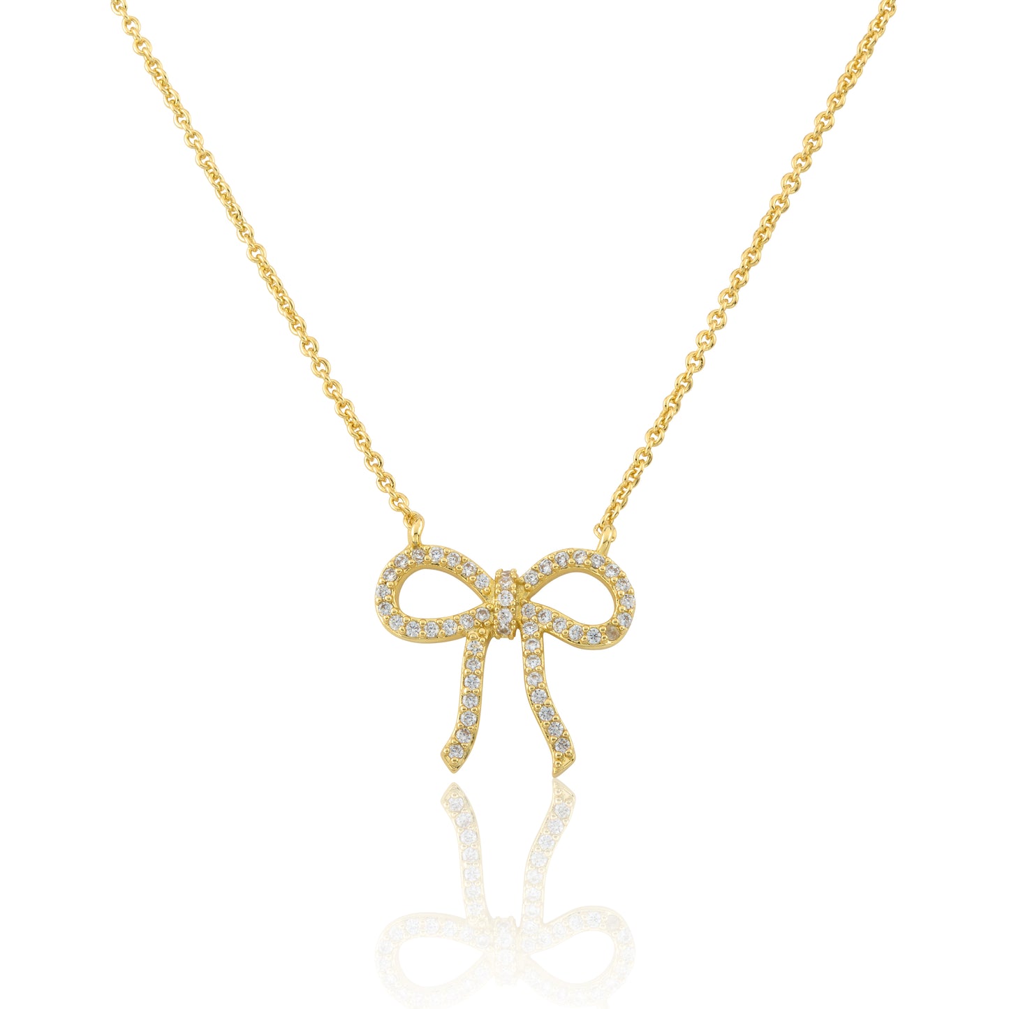 LMTS Classic! 14k Gold Plated Cz Bow Necklace Wholesale