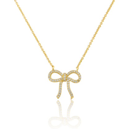LMTS Classic! 14k Gold Plated Cz Bow Necklace Wholesale