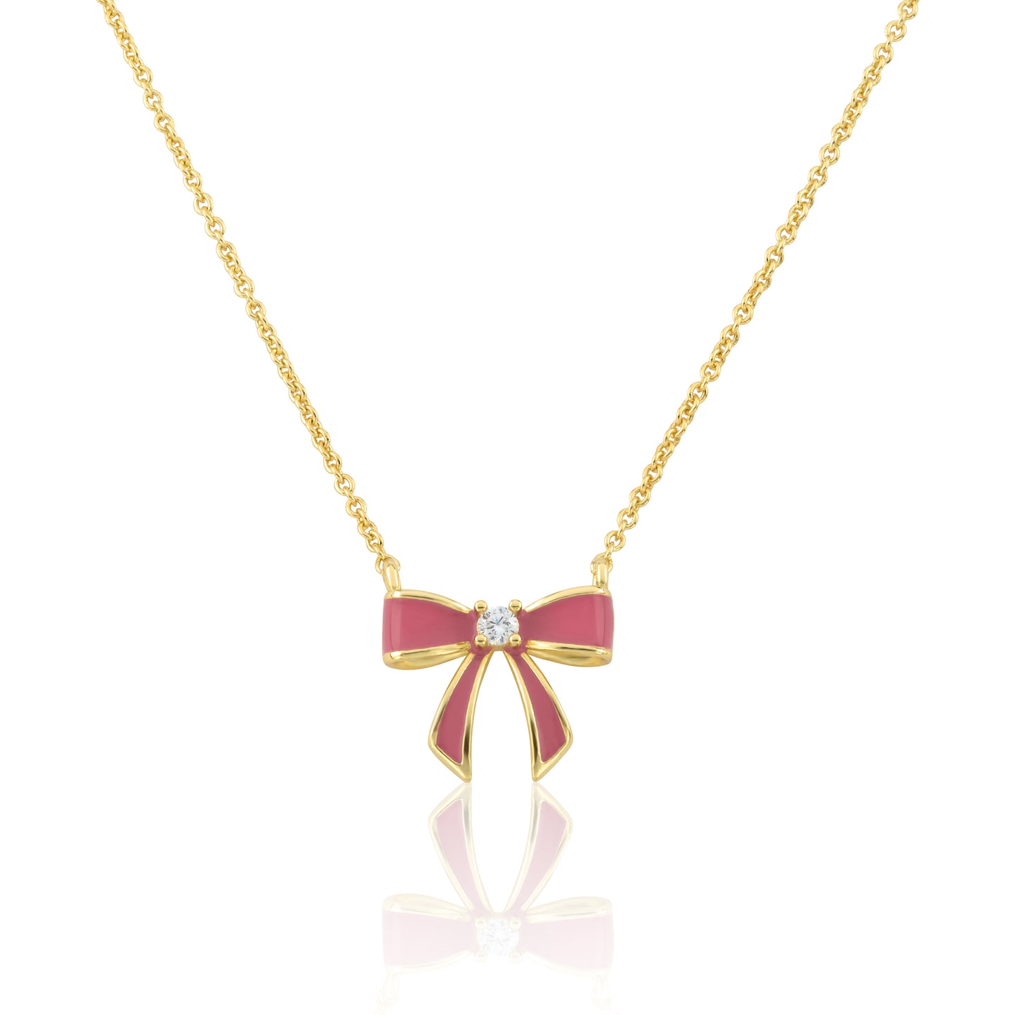 LMTS Classic! 14k Gold Plated Cz Center Enamel Bow Necklace
