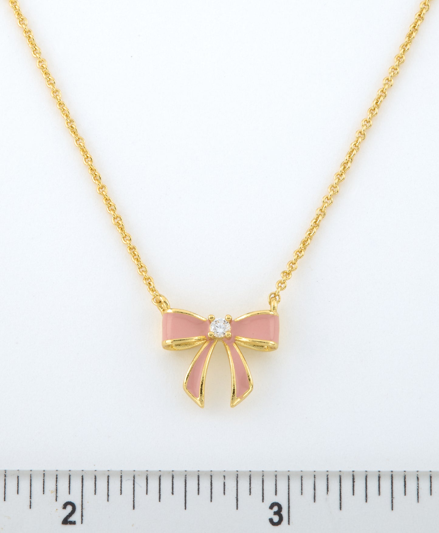 LMTS Classic! 14k Gold Plated Cz Center Enamel Bow Necklace Wholesale