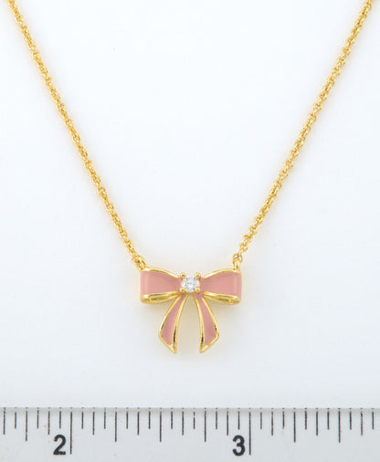 LMTS Classic! 14k Gold Plated Cz Center Enamel Bow Necklace Wholesale