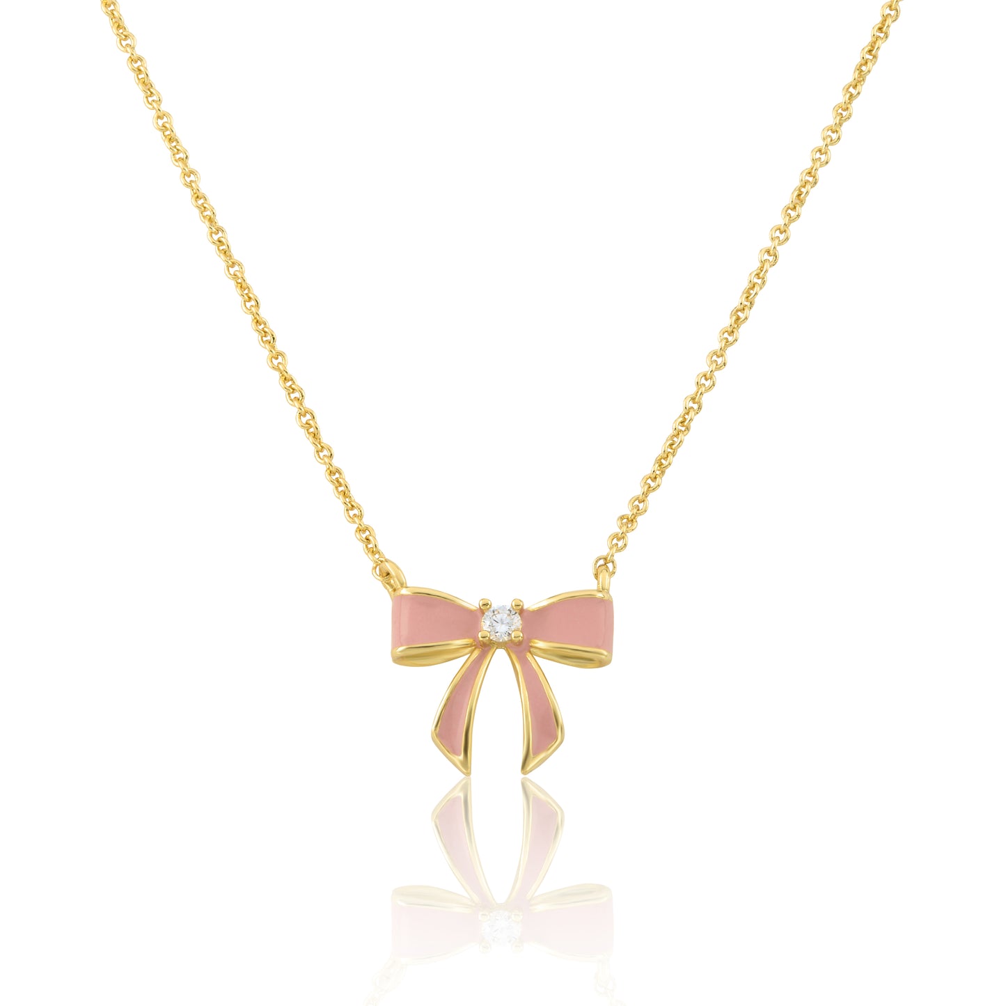 LMTS Classic! 14k Gold Plated Cz Center Enamel Bow Necklace Wholesale