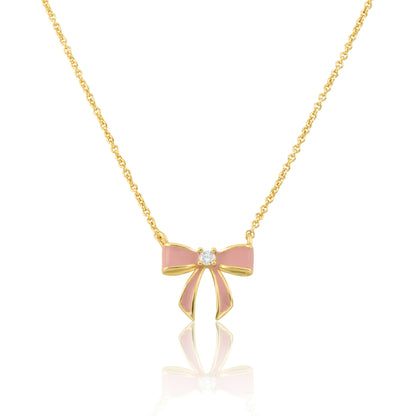 LMTS Classic! 14k Gold Plated Cz Center Enamel Bow Necklace Wholesale