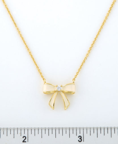 LMTS Classic! 14k Gold Plated Cz Center Enamel Bow Necklace