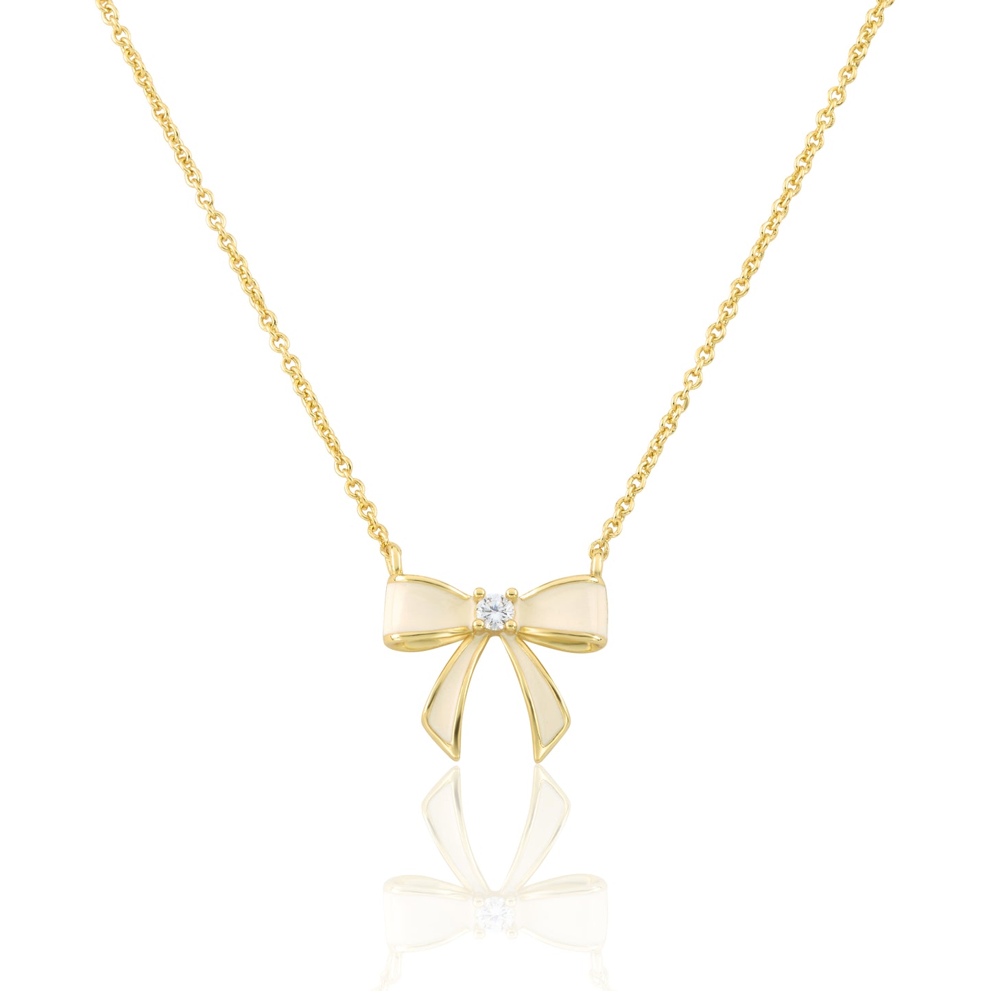 LMTS Classic! 14k Gold Plated Cz Center Enamel Bow Necklace Wholesale