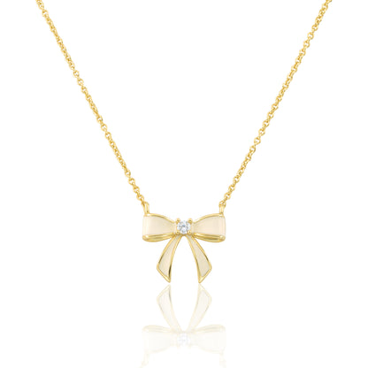 LMTS Classic! 14k Gold Plated Cz Center Enamel Bow Necklace Wholesale