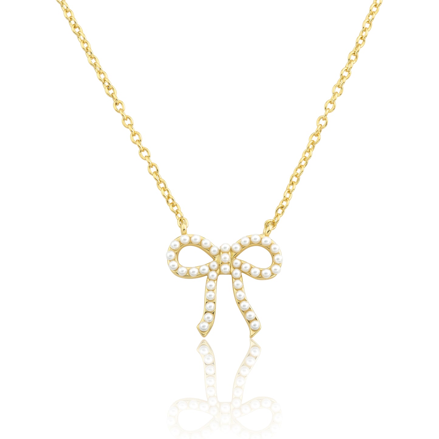 LMTS Classic! 14k Gold Plated Pearls Bow Necklace Wholesale