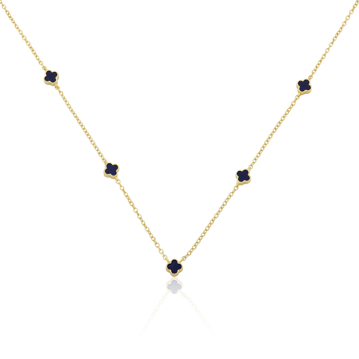 14K Gold Plated 6mm Clover Station Chain Necklace