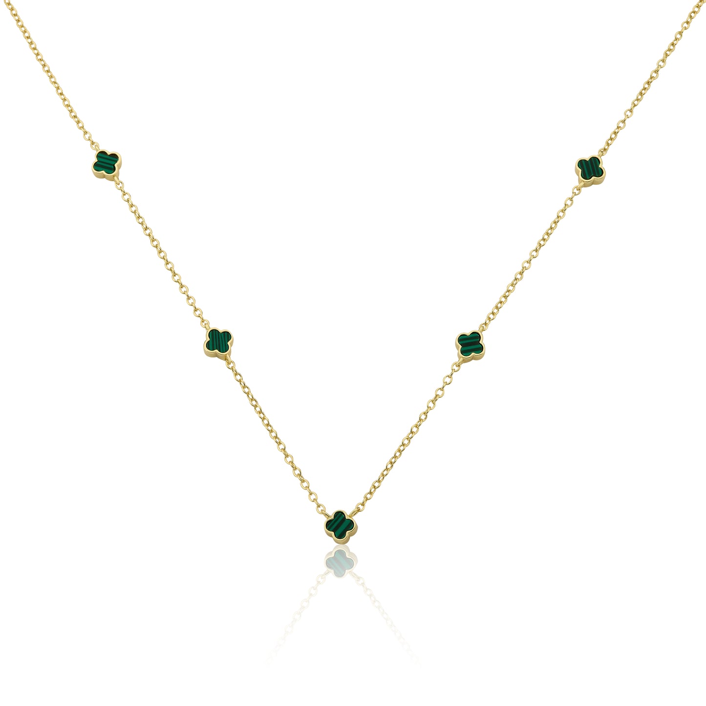 14K Gold Plated 6mm Clover Station Chain Necklace