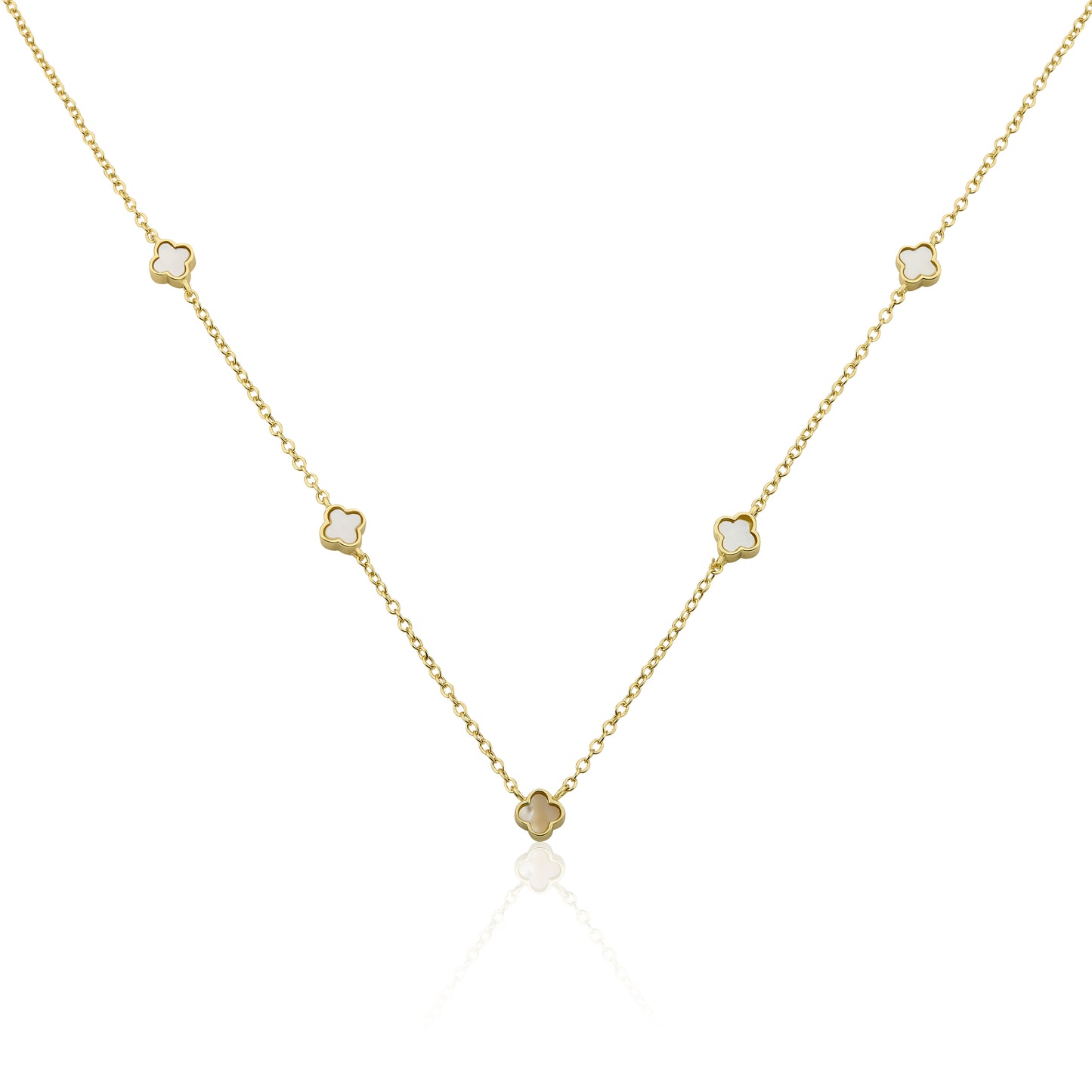 14K Gold Plated 6mm Clover Station Chain Necklace