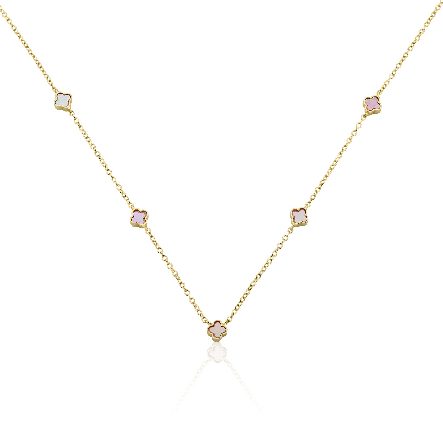 14K Gold Plated 6mm Clover Station Chain Necklace