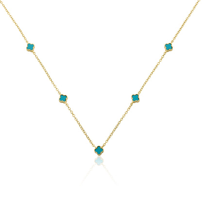 14K Gold Plated 6mm Clover Station Chain Necklace