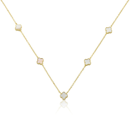 14K Gold Plated 8mm Clover Station Chain Necklace