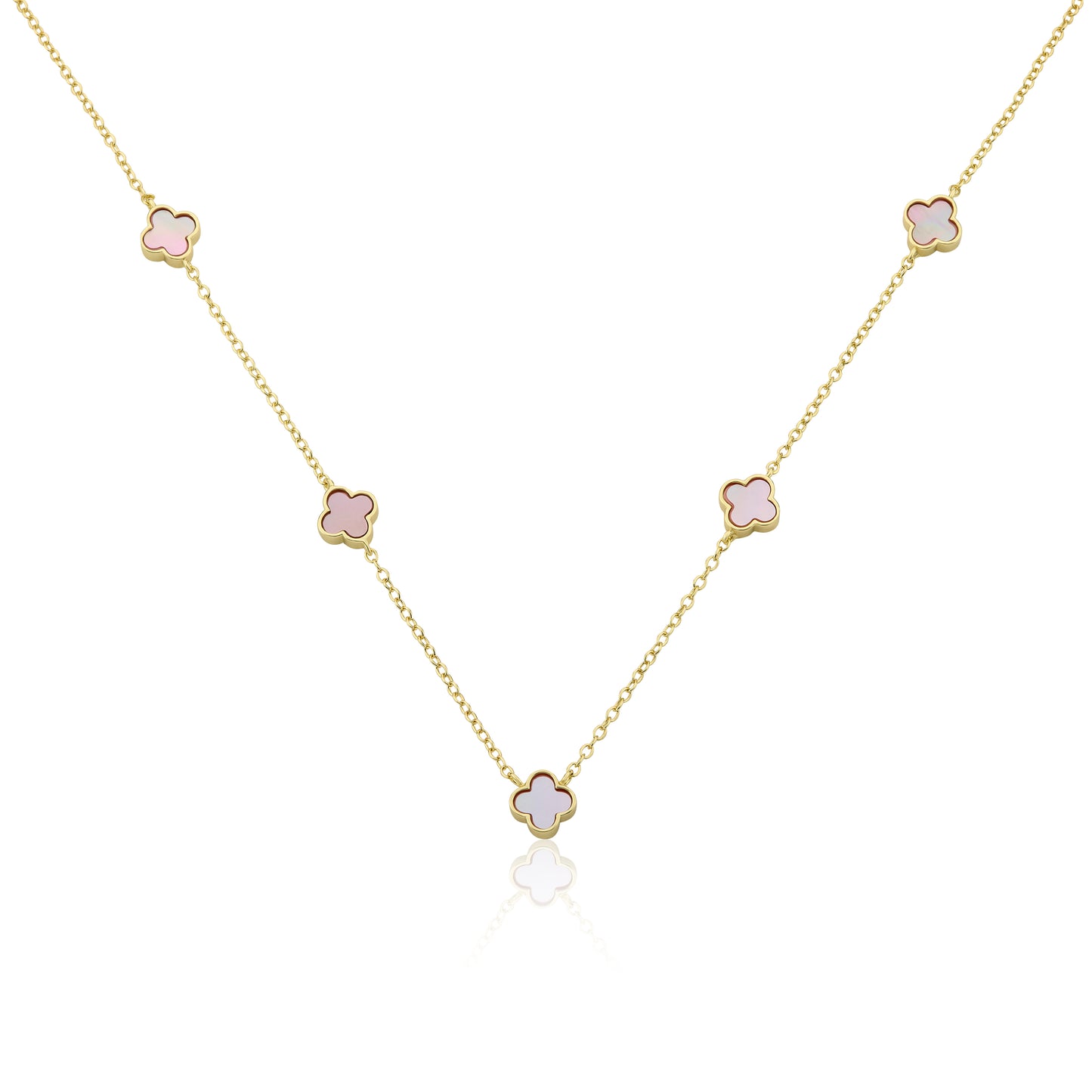14K Gold Plated 8mm Clover Station Chain Necklace