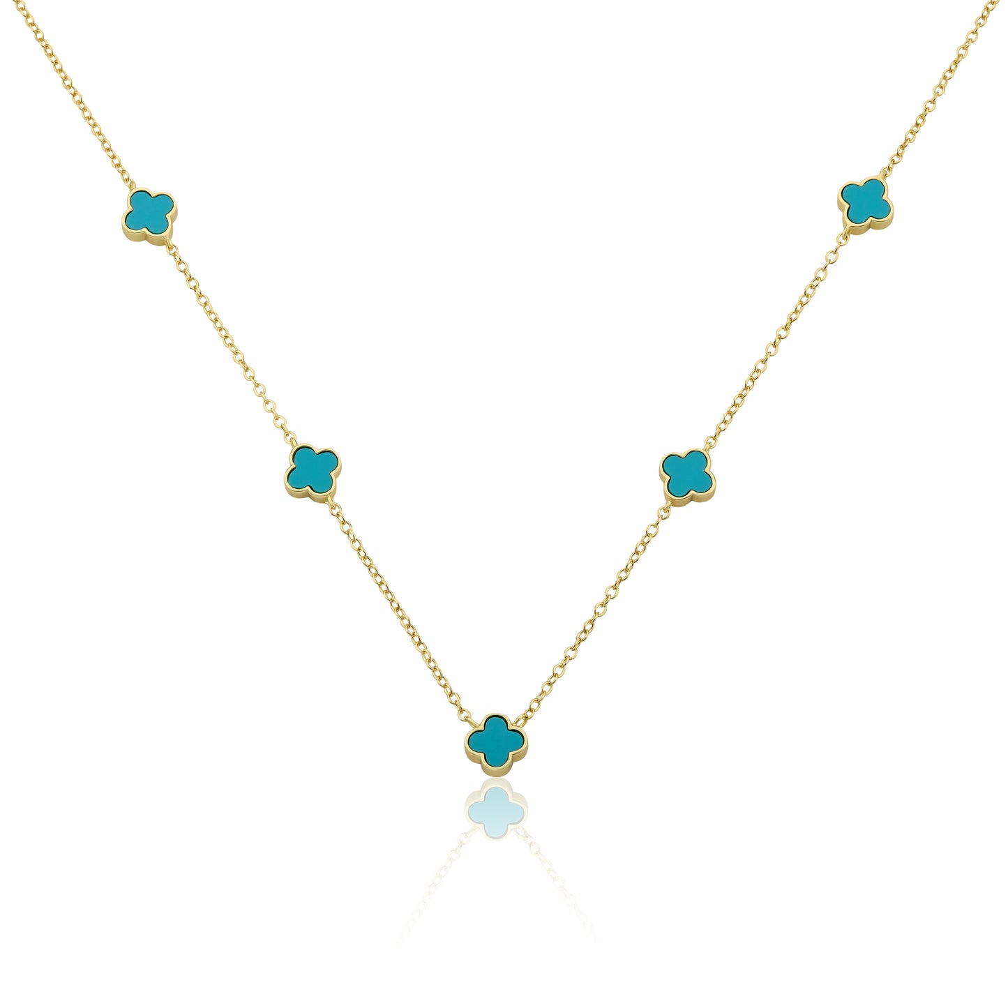 14K Gold Plated 8mm Clover Station Chain Necklace