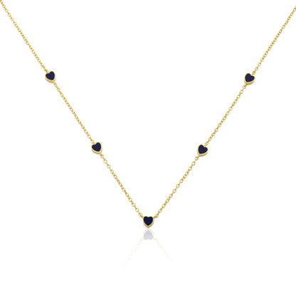 14K Gold Plated 5mm Heart Station Chain Necklace