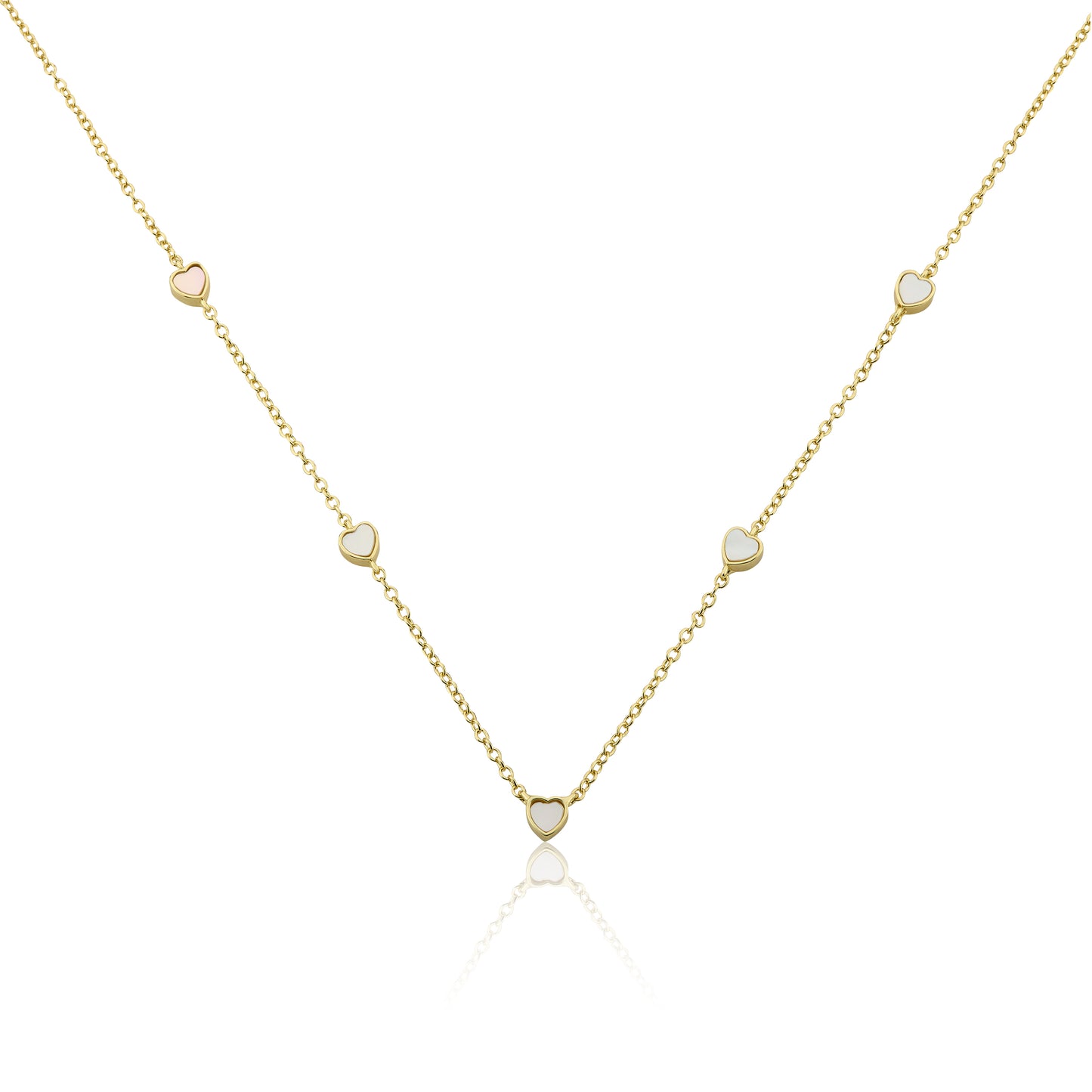 14K Gold Plated 5mm Heart Station Chain Necklace