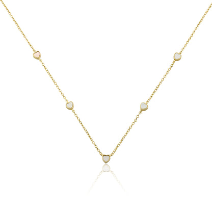 14K Gold Plated 5mm Heart Station Chain Necklace