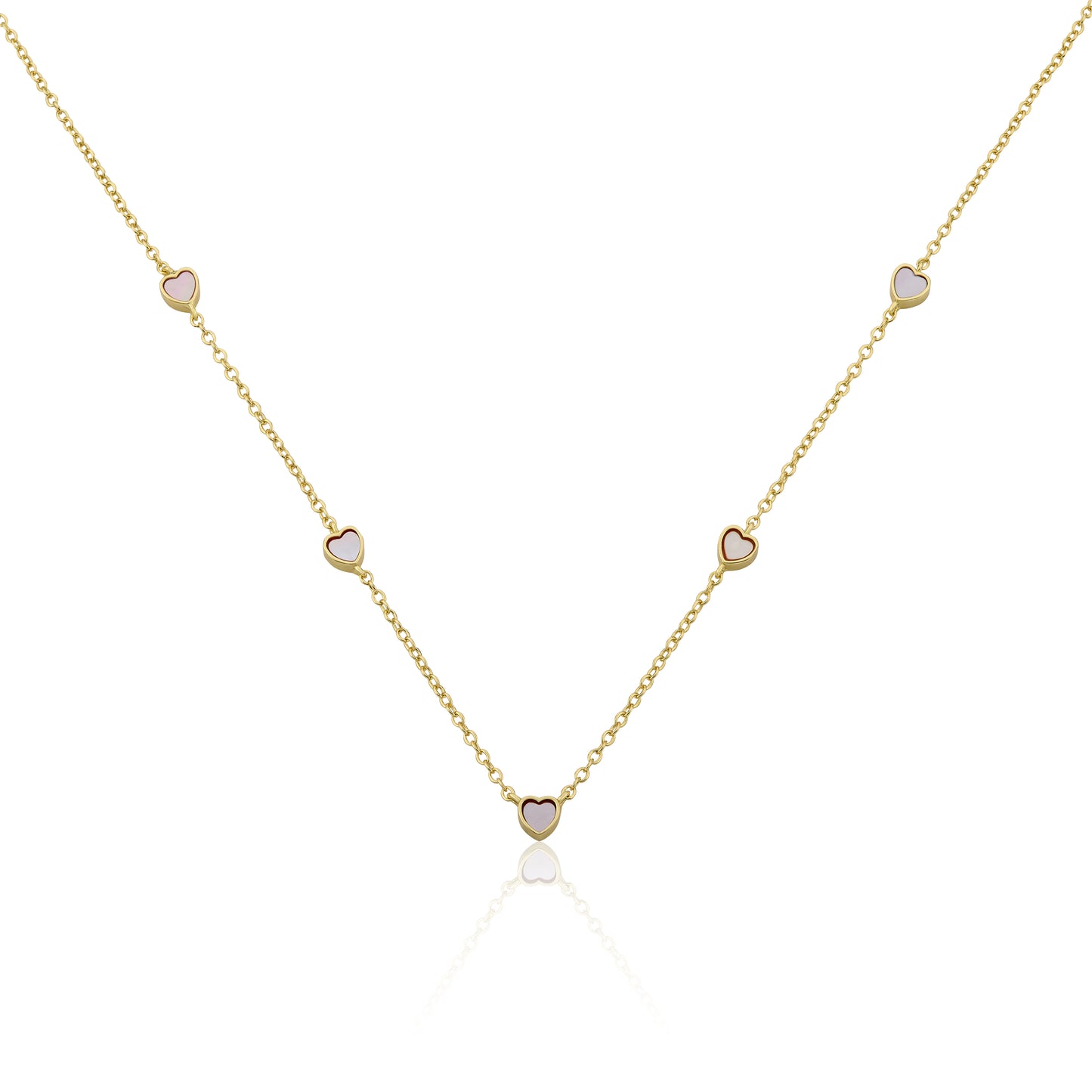 14K Gold Plated 5mm Heart Station Chain Necklace