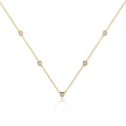 14K Gold Plated 5mm Heart Station Chain Necklace