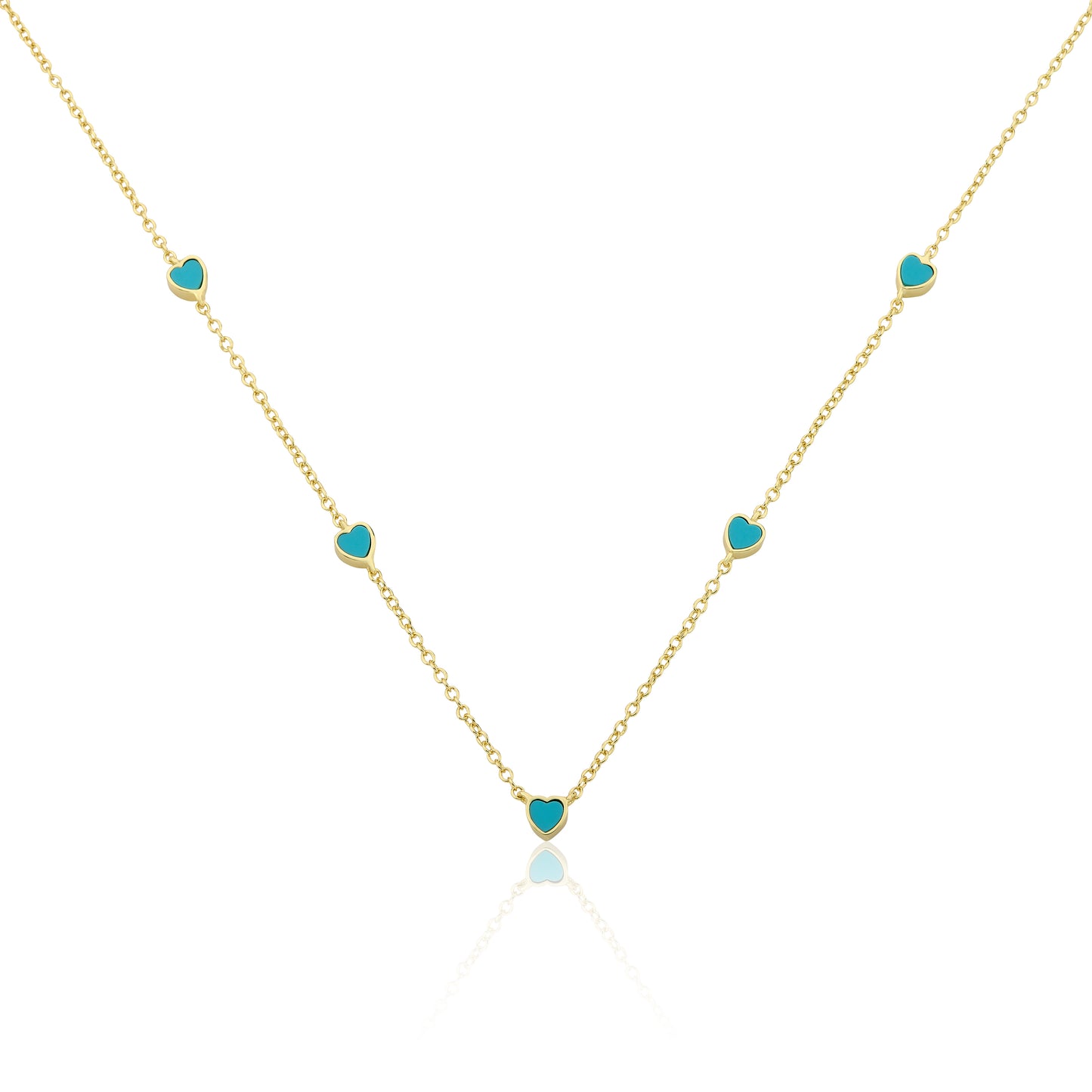 14K Gold Plated 5mm Heart Station Chain Necklace