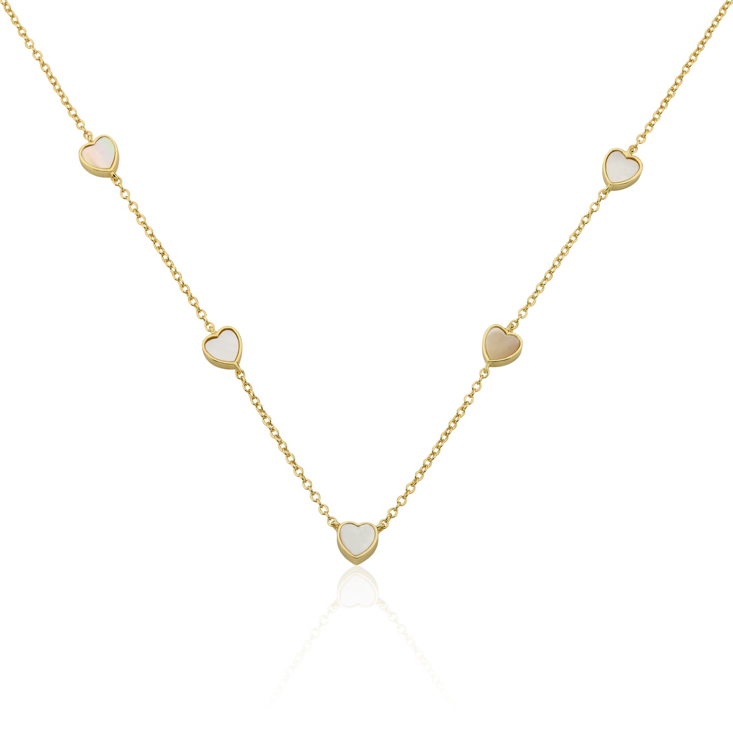 14K Gold Plated 7mm Heart Station Chain Necklace Wholesale