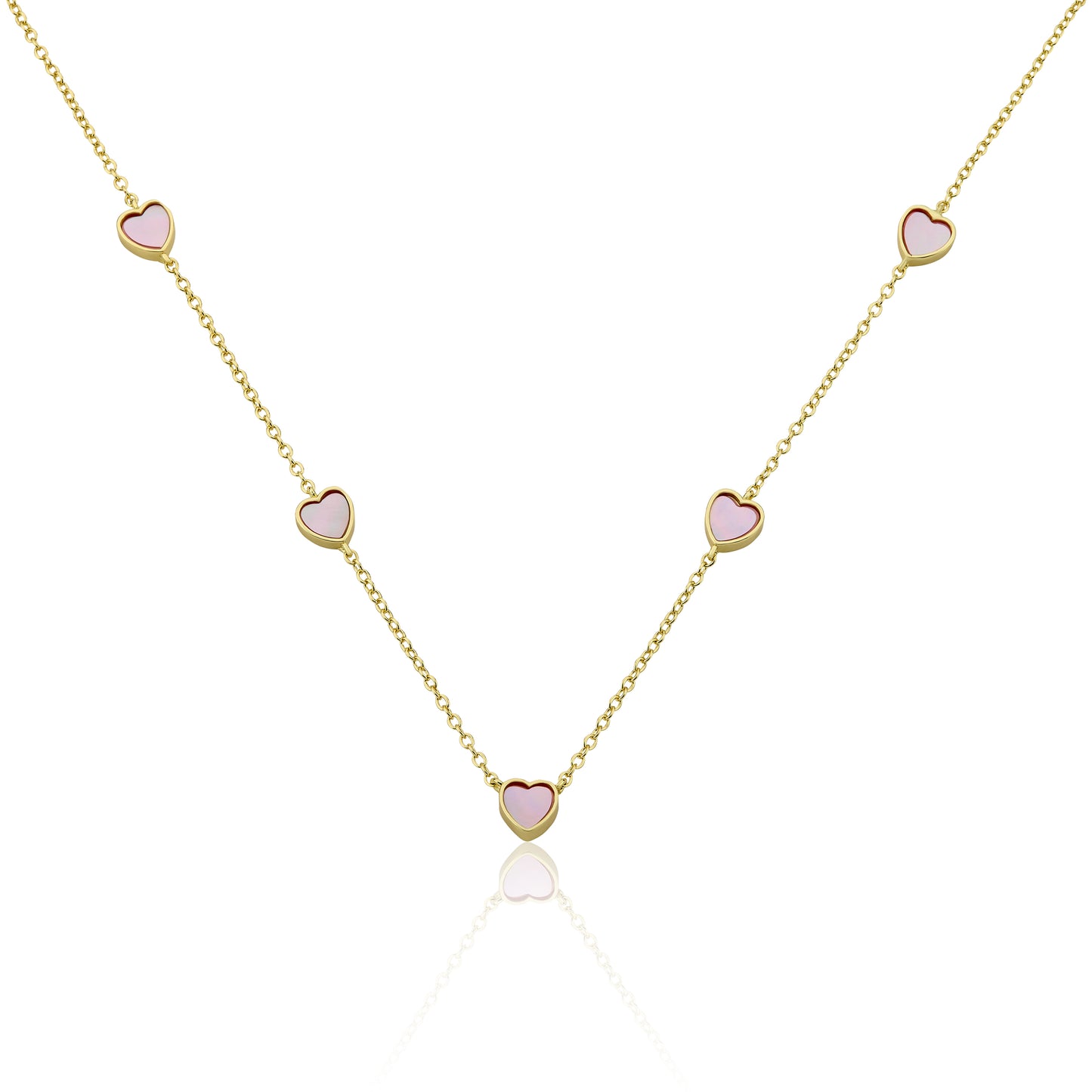 14K Gold Plated 7mm Heart Station Chain Necklace