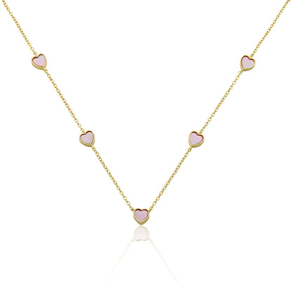 14K Gold Plated 7mm Heart Station Chain Necklace Wholesale