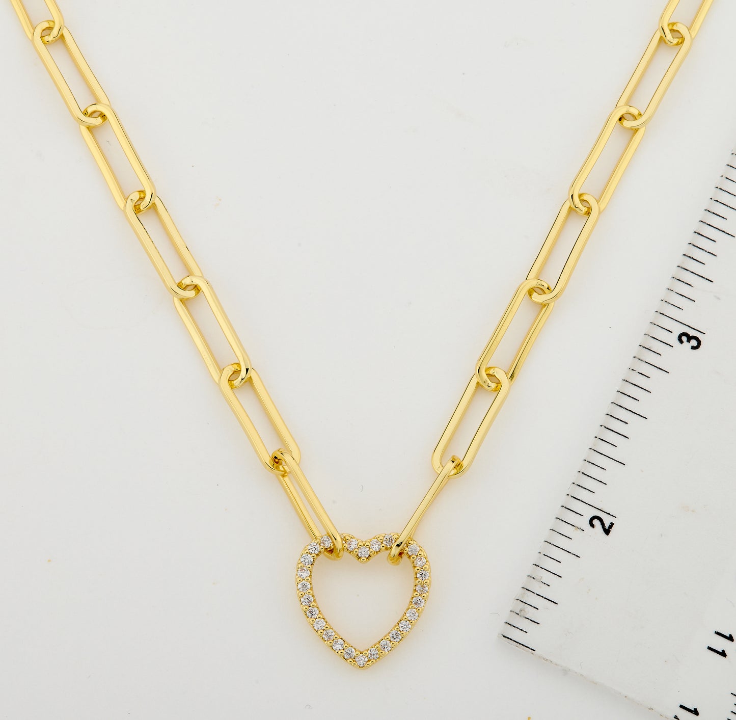 14K Gold Plated Links Chain Necklace With Cz Open Heart Center Wholesale
