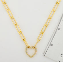 14K Gold Plated Links Chain Necklace With Cz Open Heart Center Wholesale
