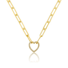 14K Gold Plated Links Chain Necklace With Cz Open Heart Center Wholesale