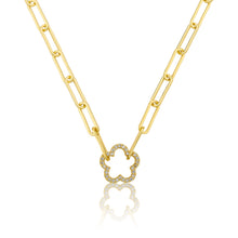 14K Gold Plated Links Chain Necklace With Cz Open Flower Center