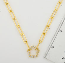 14K Gold Plated Links Chain Necklace With Cz Open Flower Center Wholesale