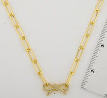14K Gold Plated Links Chain Necklace With Cz Open Bow Center